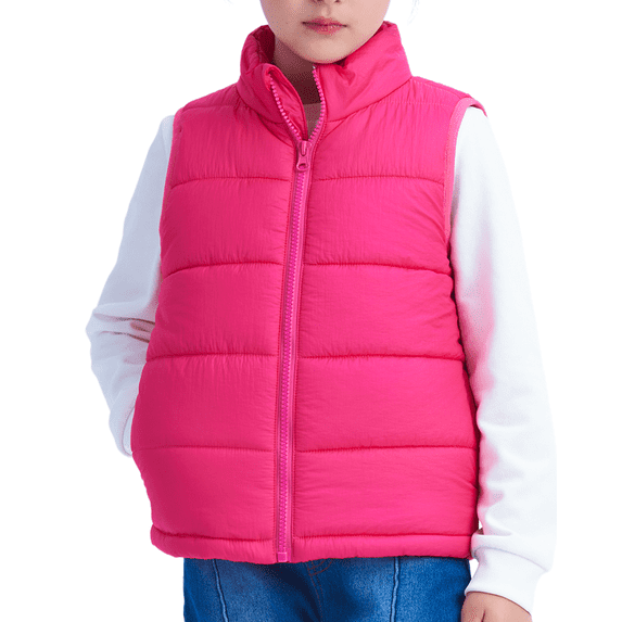 IKALI Girls Puffer Vest Rose-red Kids Winter Jacket Lightweight Clothes with Pockets 3-12 Years