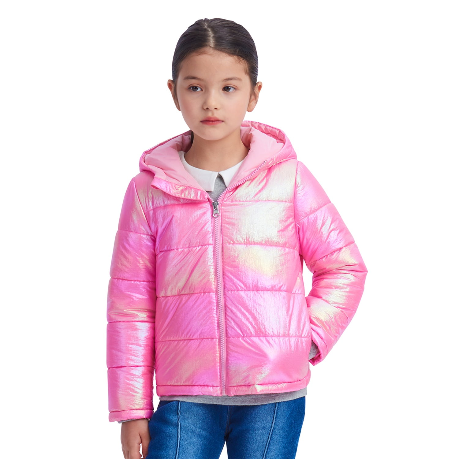 IKALI Girls Winter Puffer Jacket Kids Hooded Outwear Quilted Warm Coat