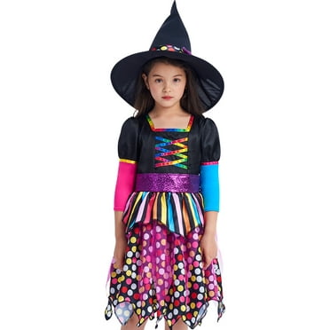 IKALI Black Witch Costume Girls Spider Tutu Dress Halloween Evil Outfit ...