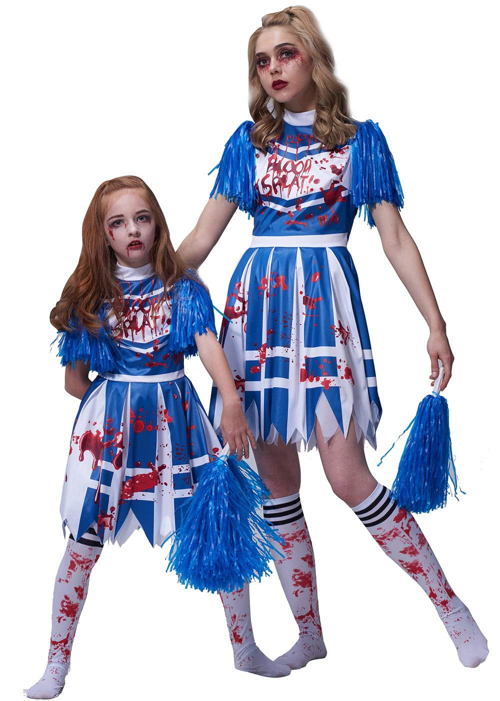 Costume Cheerleader Zombie Pour Halloween - Robe, Collants, Pompons, Tatouages Et Gel Sang - Taille 3-17 Ans