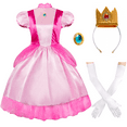 thumbnail image 1 of IKALI Women Princess Costume, 3 Piece Super Brothers Pink Dress with Crown Gloves for Adults Woman M, 1 of 6