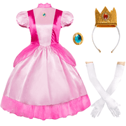 IKALI Women Princess Costume, 3 Piece Pink Dress with Crown Gloves for Adults Woman S