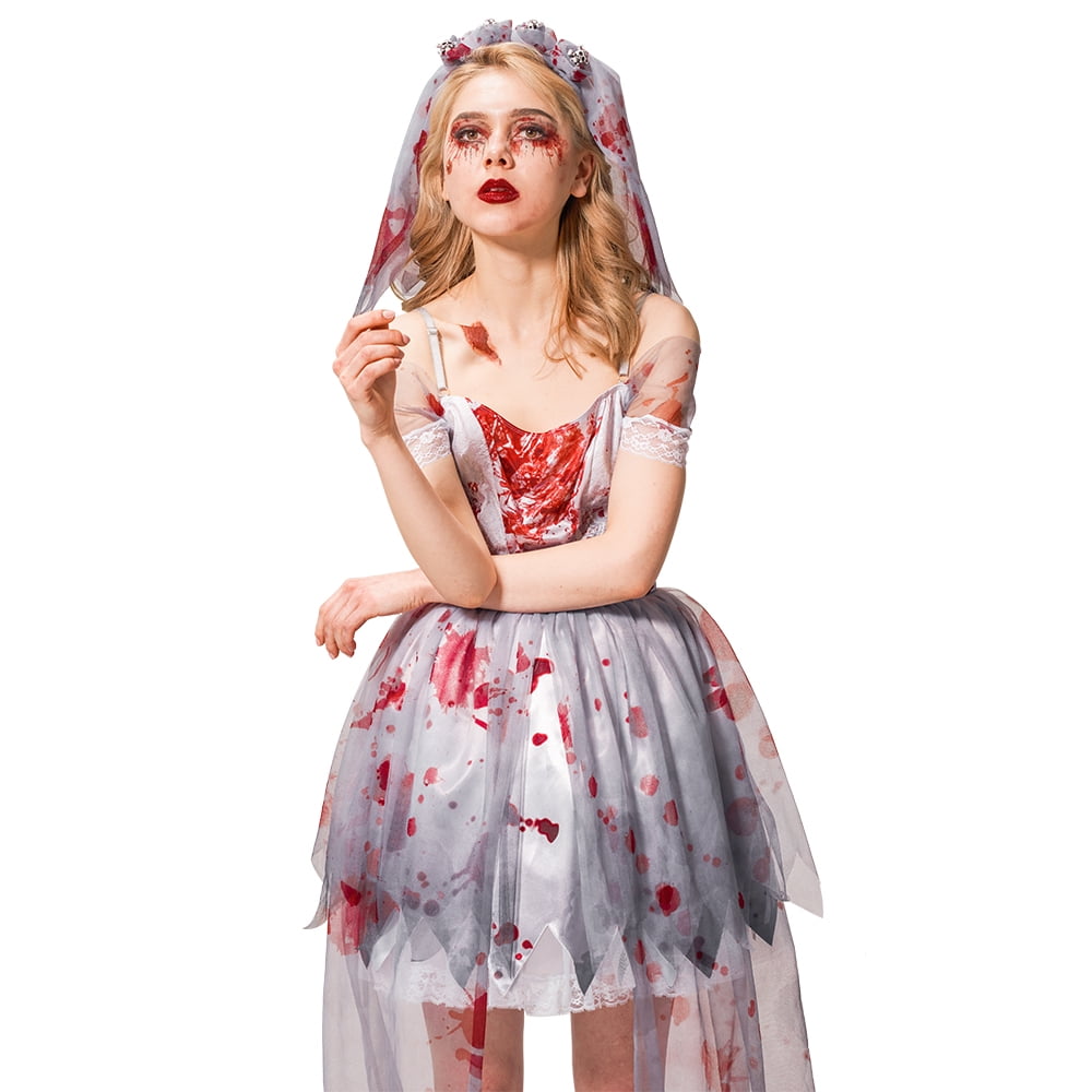 IKALI Zombie Bride Costume for Girls Women Family Matching Halloween Prom  Corpse Gown Novelties Fancy Dress Outfits 2PCS 