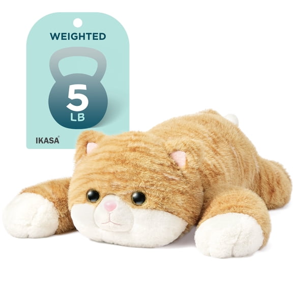 IKASA 5 lbs Weighted Stuffed Animal Orange Tabby Cat Plush Toy,Giant Large Big Jumbo Soft Kitten Toys,24 inches Huge Cute Fat Plushy ,Gifts for Kids