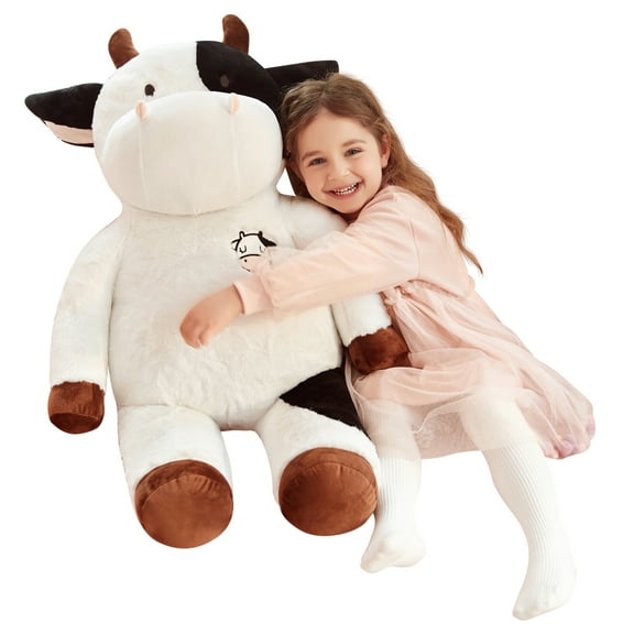 IKASA Giant Cow Stuffed Animal Plush Toy,Large Jumbo 30" White Huge Cute Soft Toys,Big Size Fluffy Plushy Fat Oversized Plushie,Gifts for Kids Girls Boys Girlfriend Children