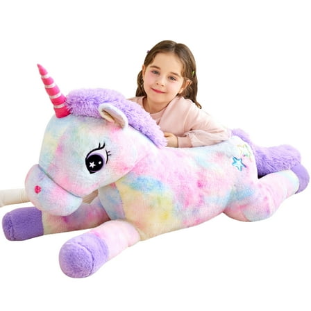 IKASA Giant Unicorn Stuffed Animal Plush Toy,Large Jumbo 43" Multicolored Huge Cute Soft Toys,Big Size Fluffy Plushy Fat Oversized Plushie,Gifts for Kids Girls Boys Girlfriend Children