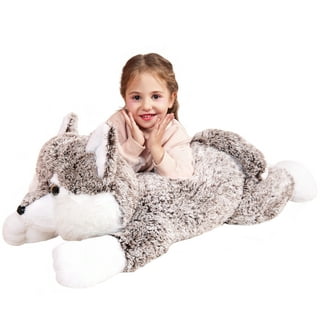DolliBu Plush Wolf Stuffed Animal Pillow Size - Super Soft Animal Pillow  for Kids, Cozy Nap Buddy, Floor Pillow for Kids & Toddlers, Jumbo Hugging