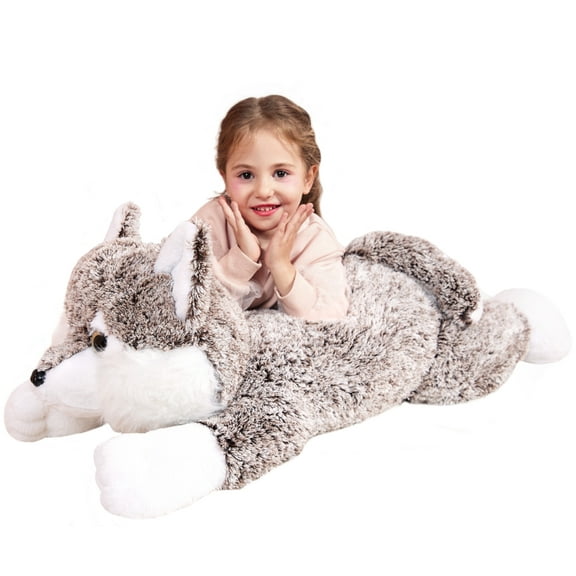 IKASA Giant Wolf Stuffed Animal Plush Toy,Large Jumbo Wolf 30" Gray Huge Cute Soft Toys,Big Size Plushy Fluffy Fat Oversized Plushie,Gifts for Kids Girls Boys Girlfriend Children