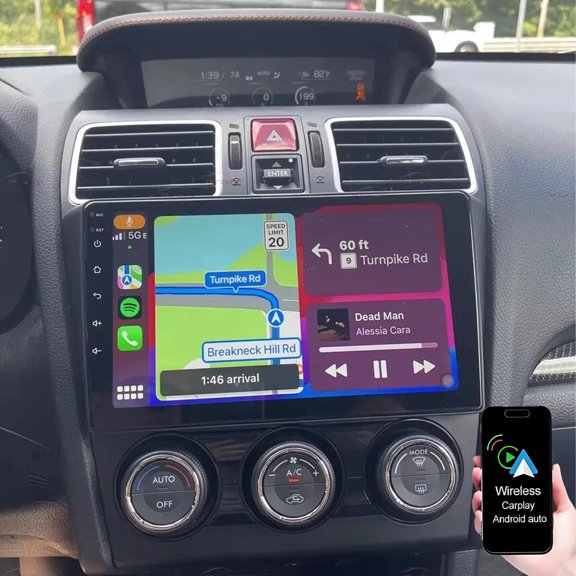 Geabo 9'' Touch Screen Car Radio for Subaru Forester WRX 2015-2018 with Wireless with Carplay Android Auto Support Bluetooth FM HiFi GPS Navigation WiFi SWC Backup Camera Mic