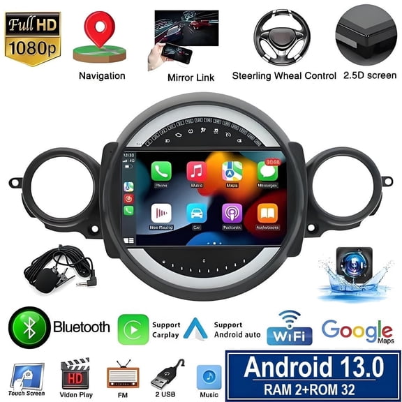 Gsuatey Android 13 Car Stereo for BMW Mini Cooper R56 2007-2014, 9" Touchscreen Radio Built-in Wireless Carplay/Android Auto/Bluetooth/AUX-in/Steering Wheel Control