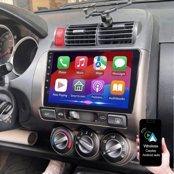 IKASEFU Android Car Radio for Honda Fit Jazz 2004-2010 with Wireless CarPlay Android Auto Mirror Link, 4+64G 9 Inch Touchscreen with Bluetooth GPS Navigation WiFi FM Backup Camera