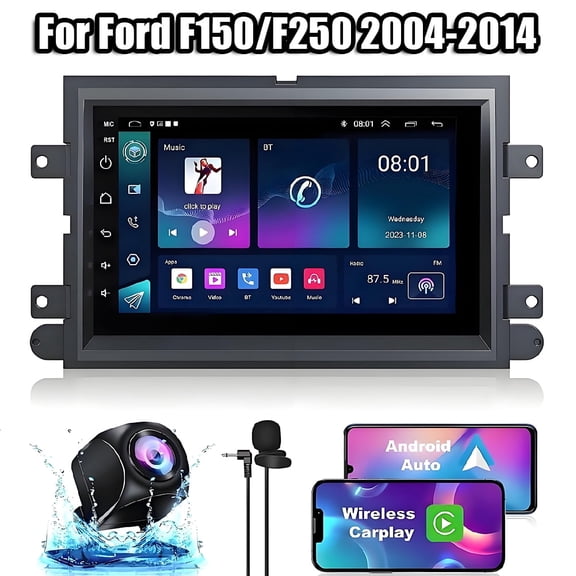 IKASEFU Car Stereo for Ford F150/F250 2004-2014, Wireless Carplay/Android Auto 7 Inch IPS Touch Screen Car Radio, GPS, WiFi, Bluetooth, Support OBD2/DVR/DPS Navigation