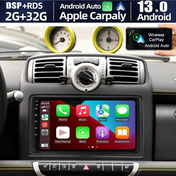 IKASEFU Car Stereo Radio for Benz Smart Fortwo 2005-2010, 9 Inch GPS Navi Wireless CarPlay Android Auto Head Unit IPS Touch Screen FM AM RDS DSP