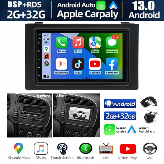IKASEFU Car Stereo for SAAB 9-3 93 2007-2011 with Wireless Carplay Android Auto, 7" IPS Touchscreen Bluetooth Car Radio Support GPS Navi WiFi HiFi Mirroring AirPlay SWC with Backup Camera