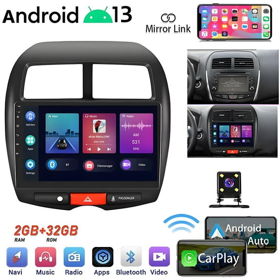 IKASEFU Radio for Mitsubishi ASX 2010 2011 2012 2013-2017 Android 13 Car Stereo, 10.1" HD Touch Screen GPS Navigation WiFi Bluetooth FM Radio Mirror Link with Backup Camera