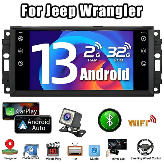 IKASEFU Universal Car Radio Stereo for Jeep Wrangler Android 13 Car Navigation 7” with carplay and Android Auto GPS Navi 2+32G SWC/FM Radio