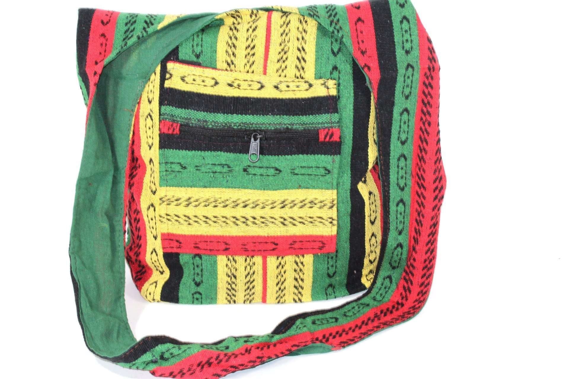 IKAT Print Cotton Fabric Fringe Pattern Tote Bag with Mirror Accessory