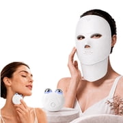 IKEENER 2-in-1 LED Face Mask & Vibration Facial Massager Set, 7 Color Light Therapy Mask for Face & Neck, Roller Beauty Device for Jawline Skin Care-All-White Outfit