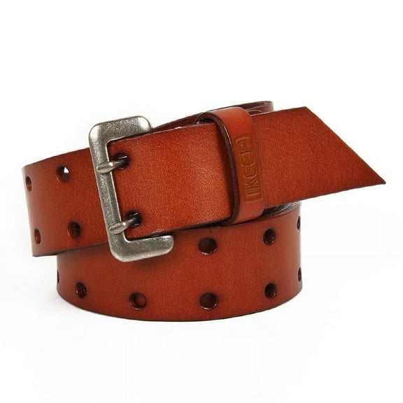 IKEEP Cowhide - crafted Brown Multifunctional Belt with Metal Buckle and Punch - hole Fixing, Highly Practical