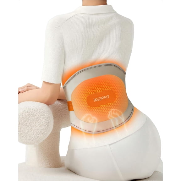 IKEEPFIT Portable Heating Pad for Back, Cordless Wearable Heat Belt with Massager for Lower Back Pain Relief, Battery Powered 8000 mAh Rechargeable, MAXwarm 3.0, Gift for Women Men 90-310 lbs