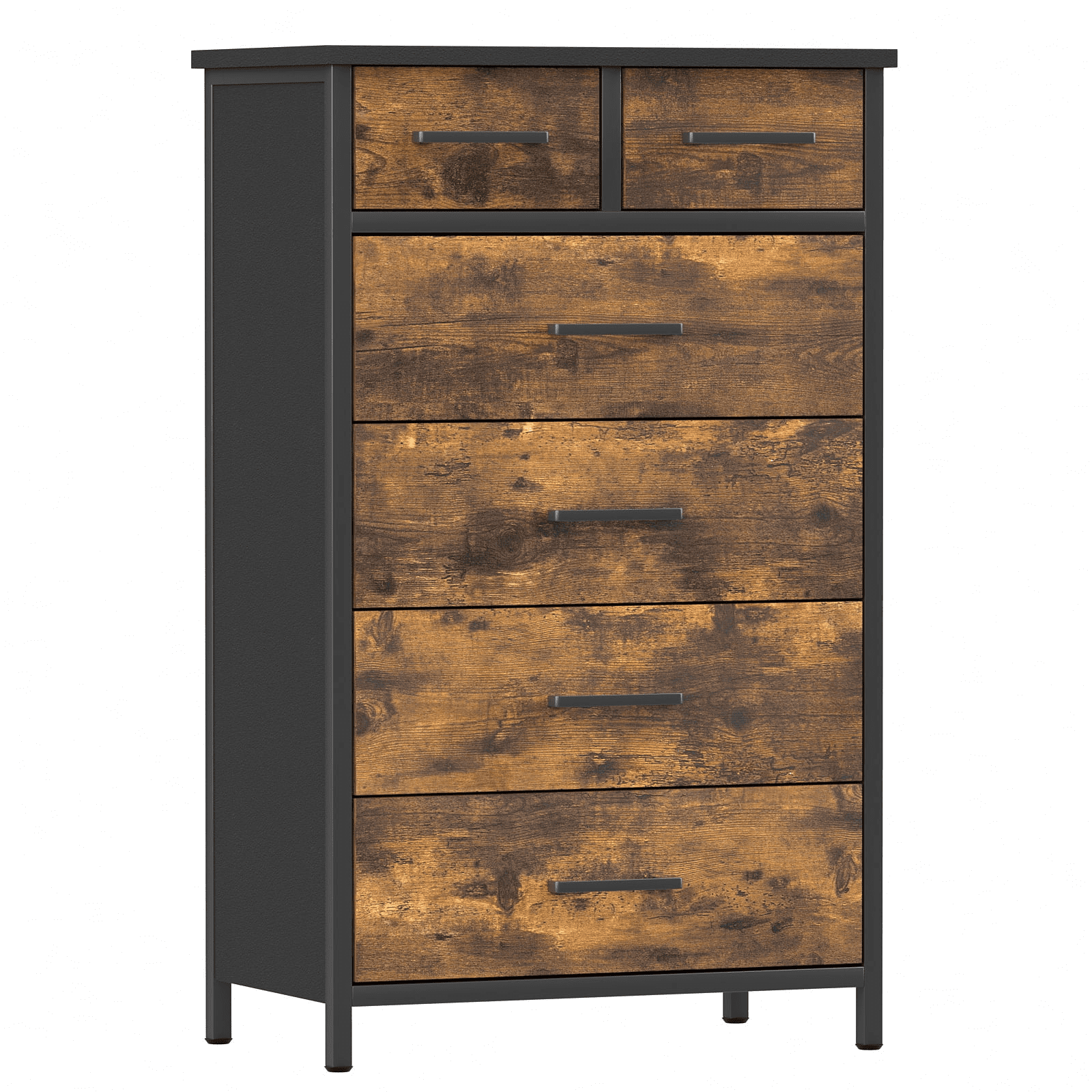 IKENO 6 Drawer Wood Dresser, Industrial Wood Storage Dresser Clothes Organizer, Sturdy Steel Frame, Storage Dresser for Bedroom