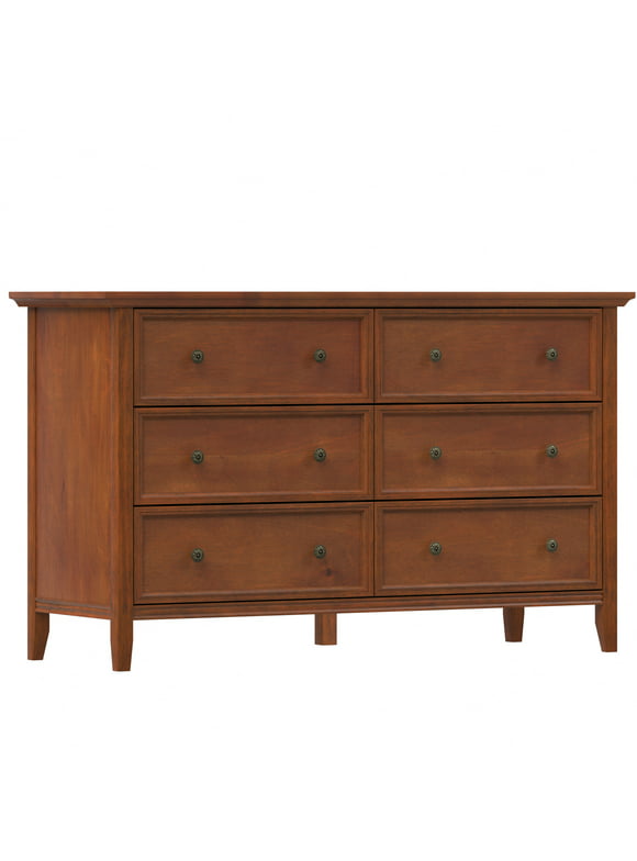 IKENO 6 Drawers Wood Dresser, Caramel Solid Wood Chest of Drawers, 6 Drawer Storage Dresser for Bedroom (Caramel)