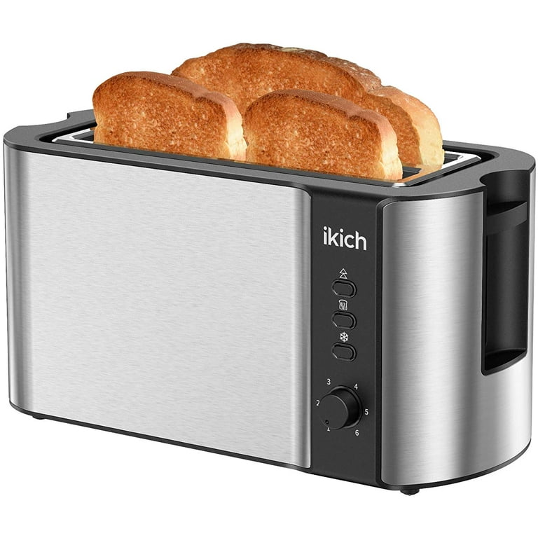 Ikich Toaster 2 Long Slot, Toaster 4 Slice Stainless Steel, Warming Rack