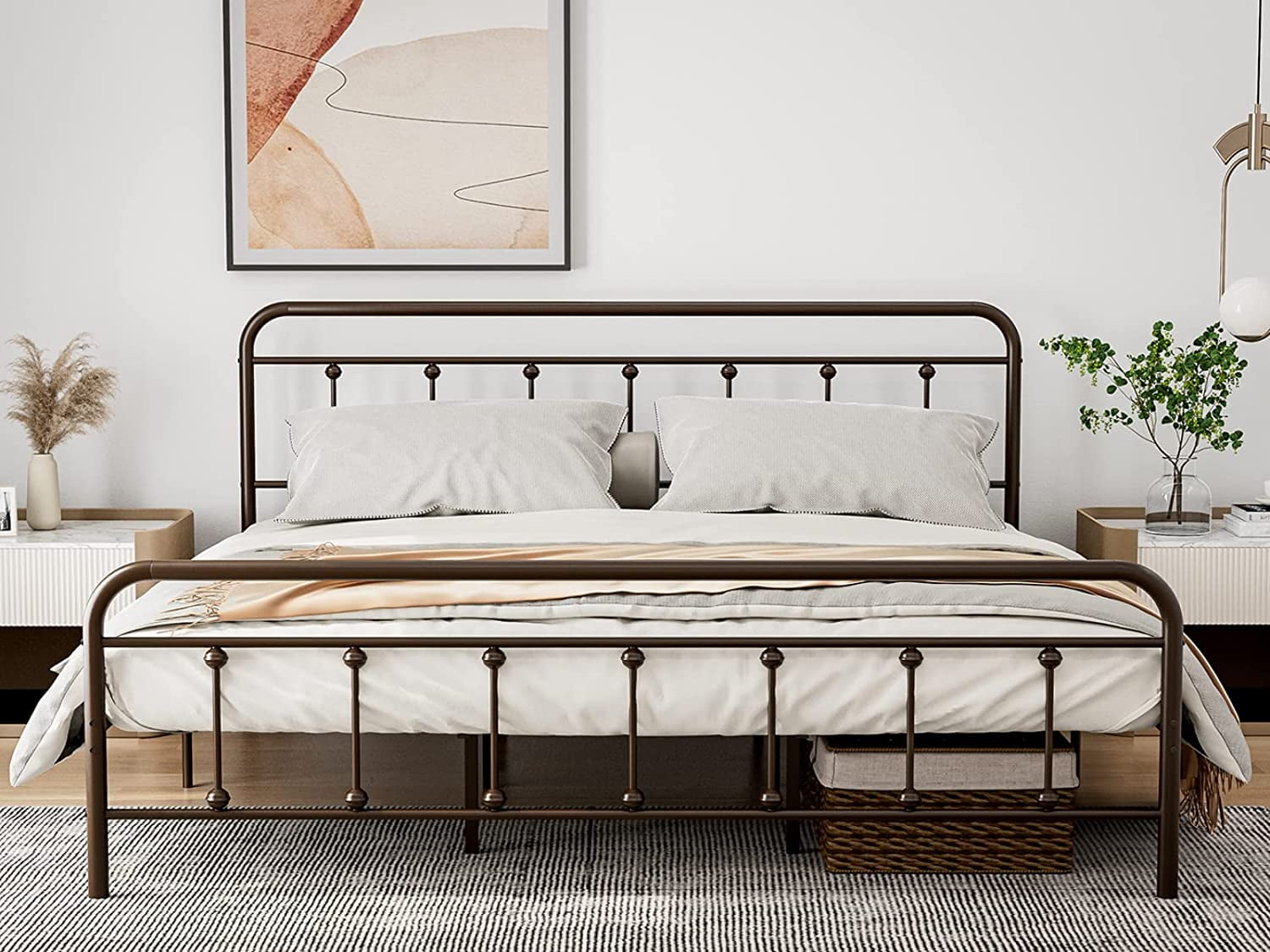 IKIFLY 14 Inch King Size Metal Platform Bed Frame with Headboard