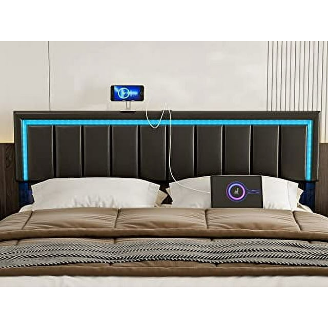 IKIFLY Cal King LED Headboard with USB Ports Adjustable, Upholstered