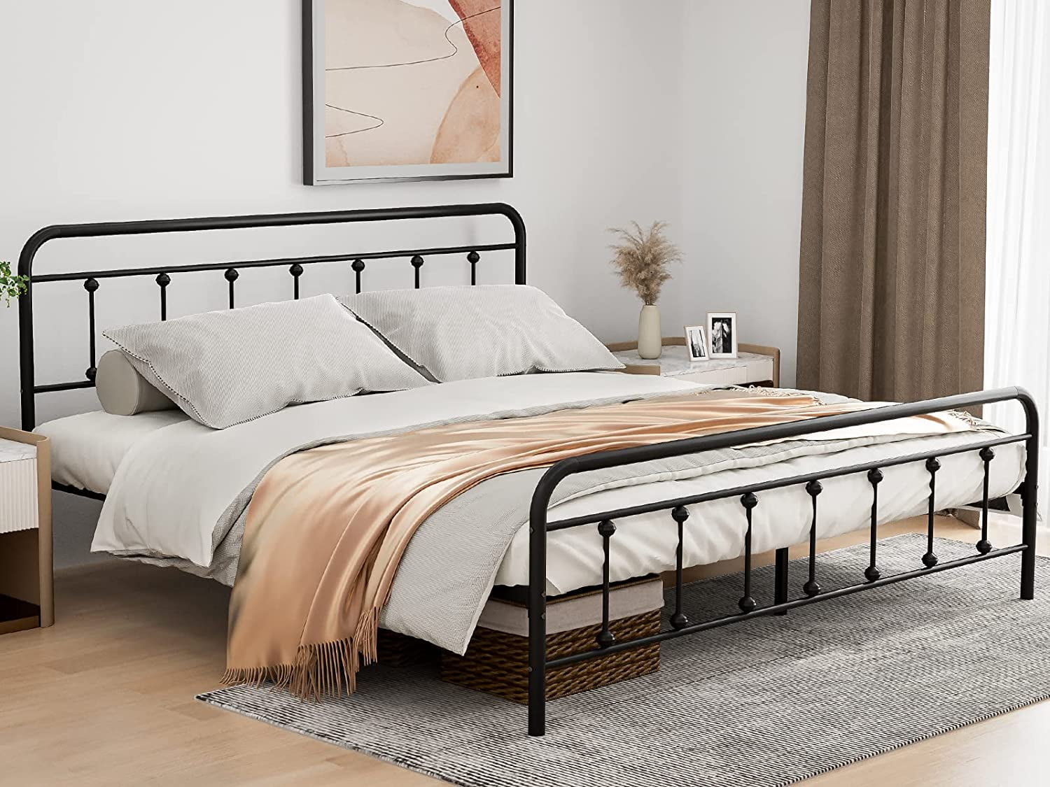 IKIFLY California King Size Metal Platform Bed Frame with Headboard