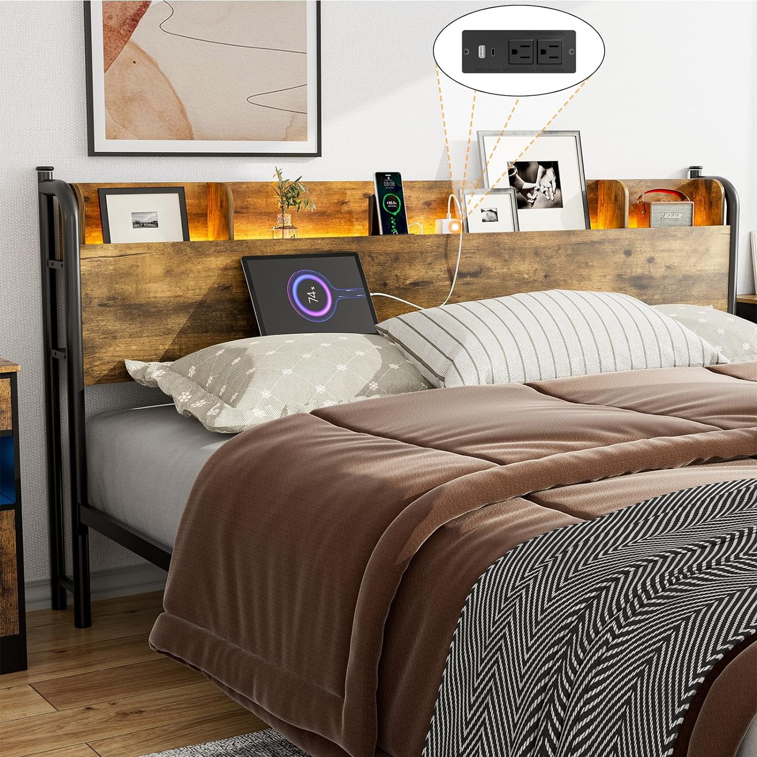 IKIFLY California King Size Storage Headboard With Charging Station ...