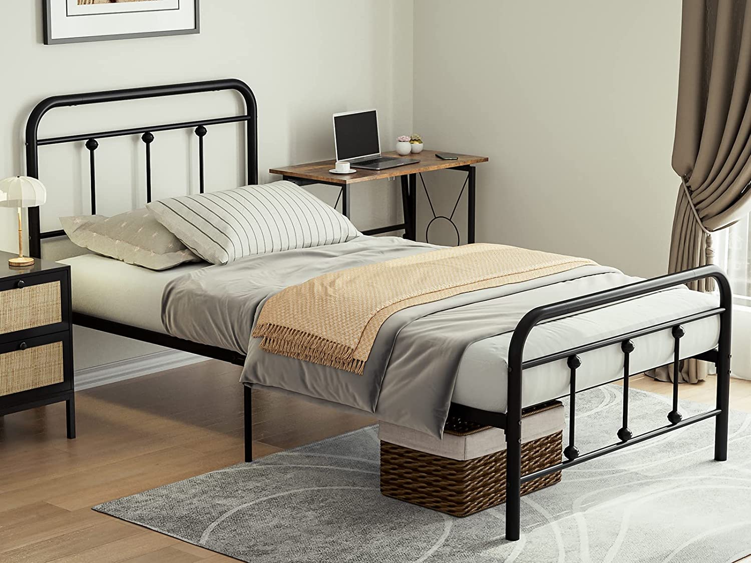 IKIFLY King Size Metal Platform Bed Frame with Headboard & Footboard