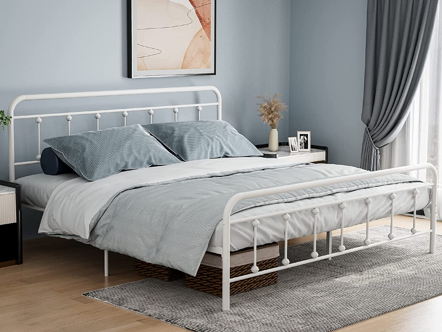 IKIFLY King Size Metal Platform Bed Frame Mattress Foundation with