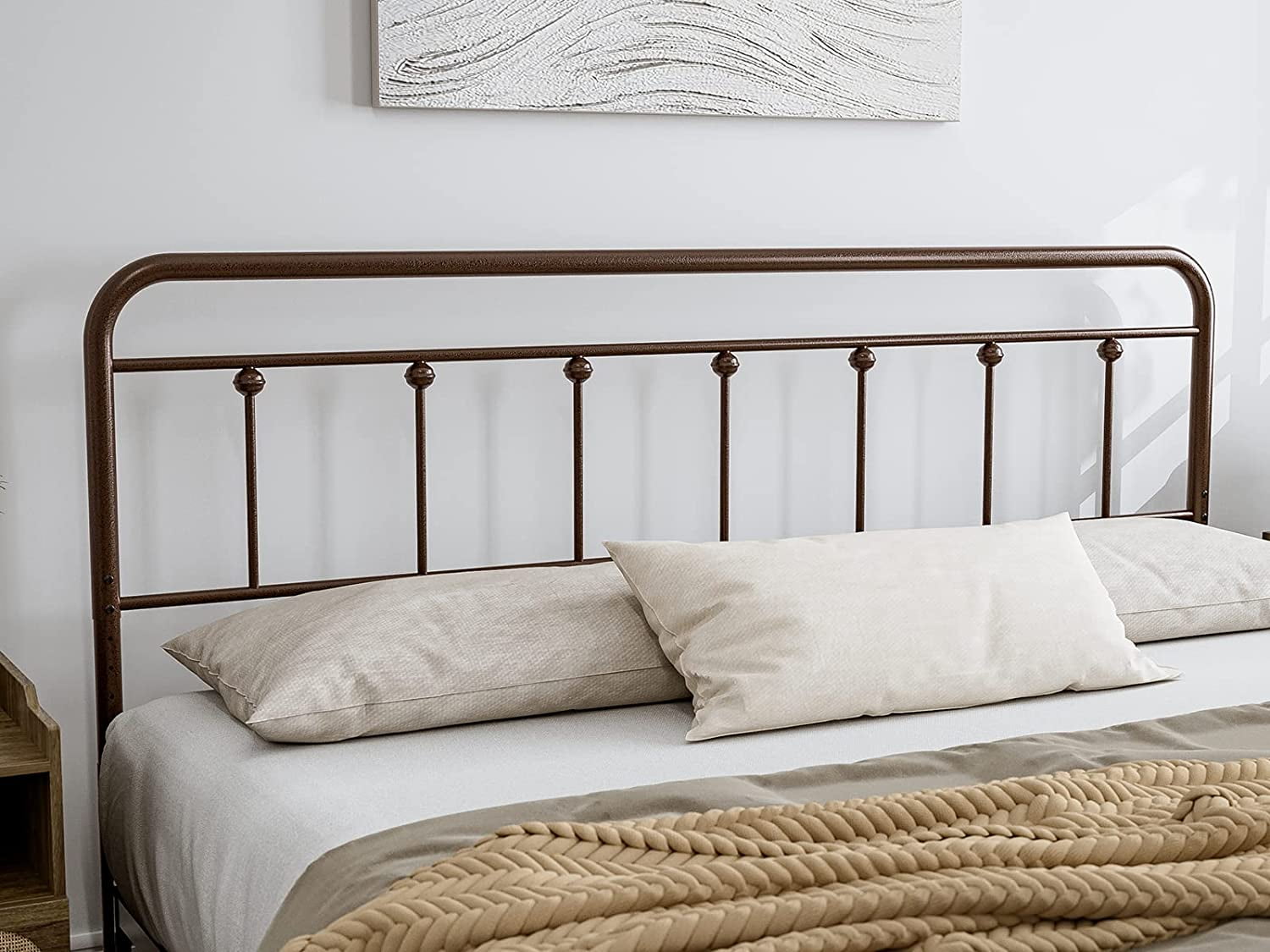 IKIFLY Metal King Size Headboard Adjustable Height Farmhouse Victorian Style Easy Assembly Steel Headboard Only for Bedroom Brown King