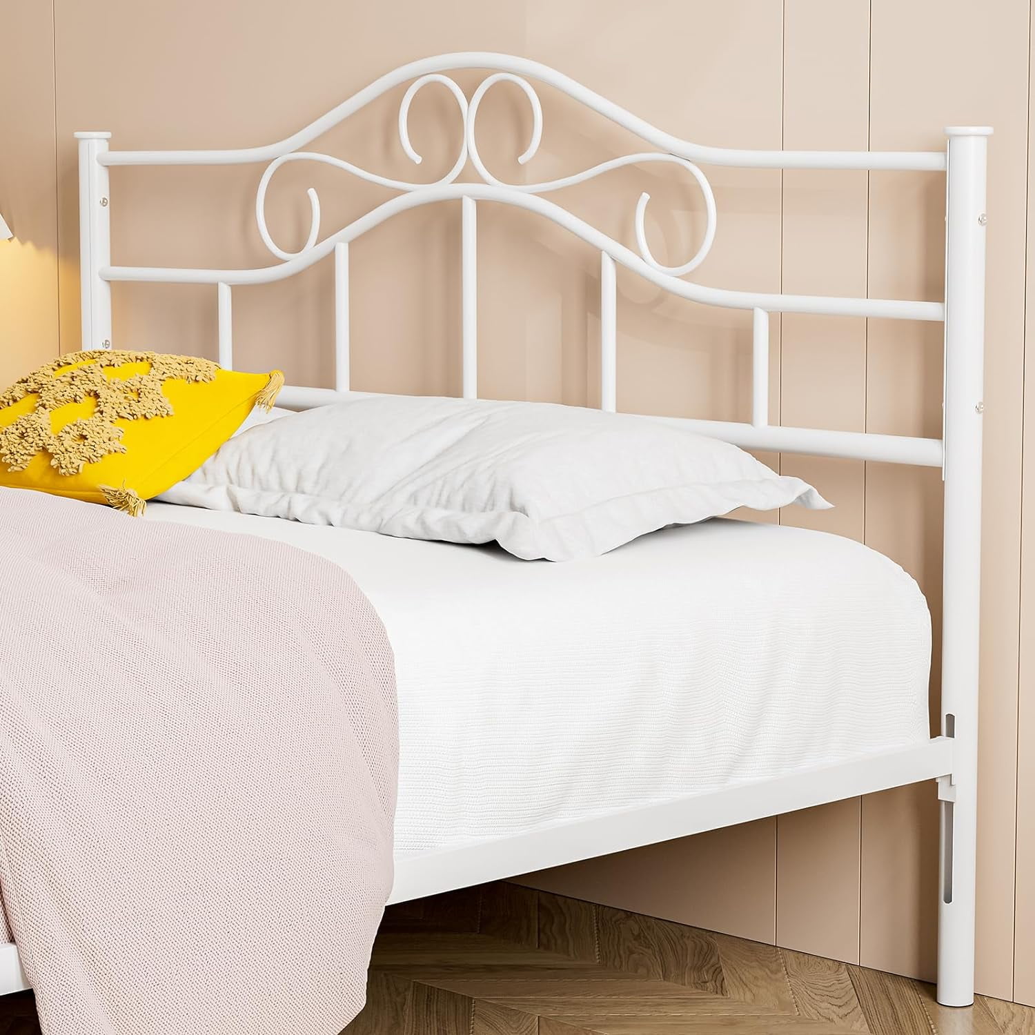 IKIFLY Metal Full Size Headboard, Adjustable Height, Steel Curved Full