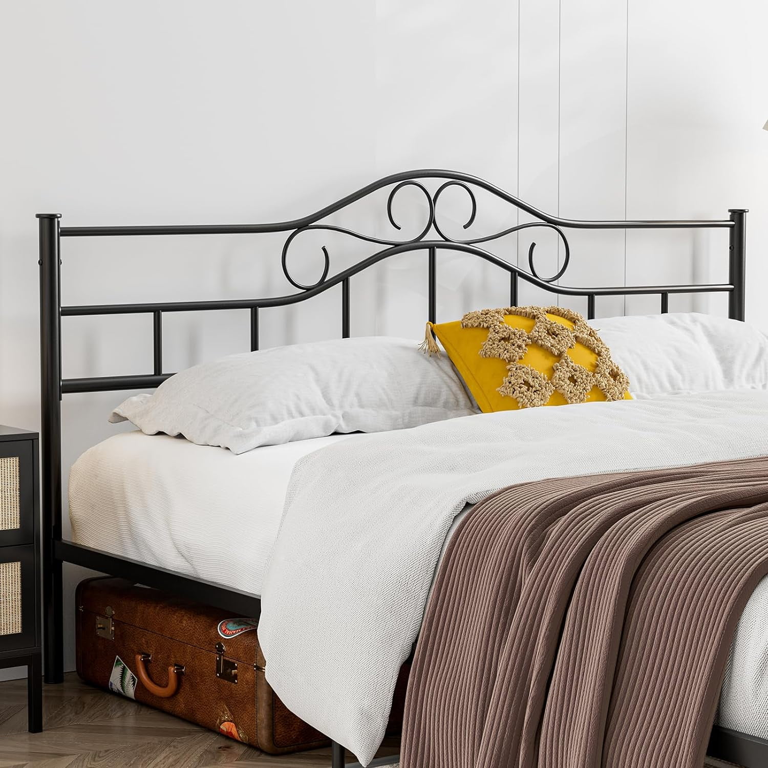 IKIFLY Metal King Size Headboard, Adjustable Height, Steel Curved King