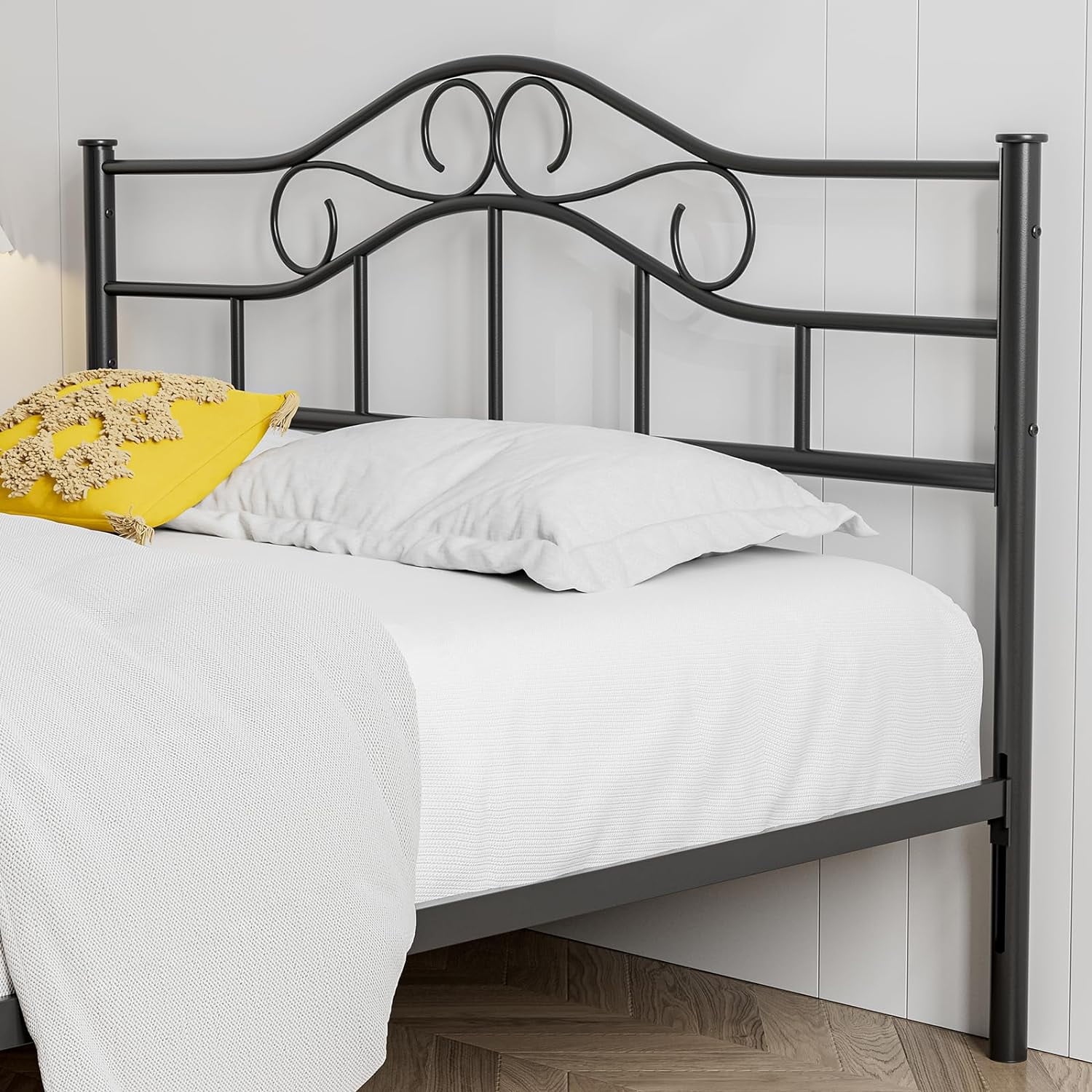 IKIFLY Metal Queen Size Headboard, Adjustable Height, Steel Curved