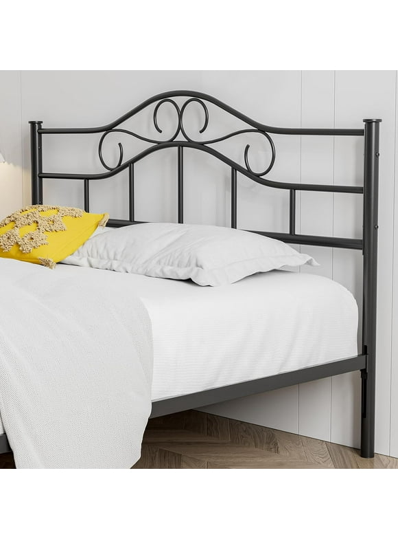 IKIFLY Metal Queen Size Headboard, Adjustable Height, Steel Curved Queen Headboard Only for Bedroom, Farmhouse Scrollwork Design, Attach Frame, Easy Assembly - Black