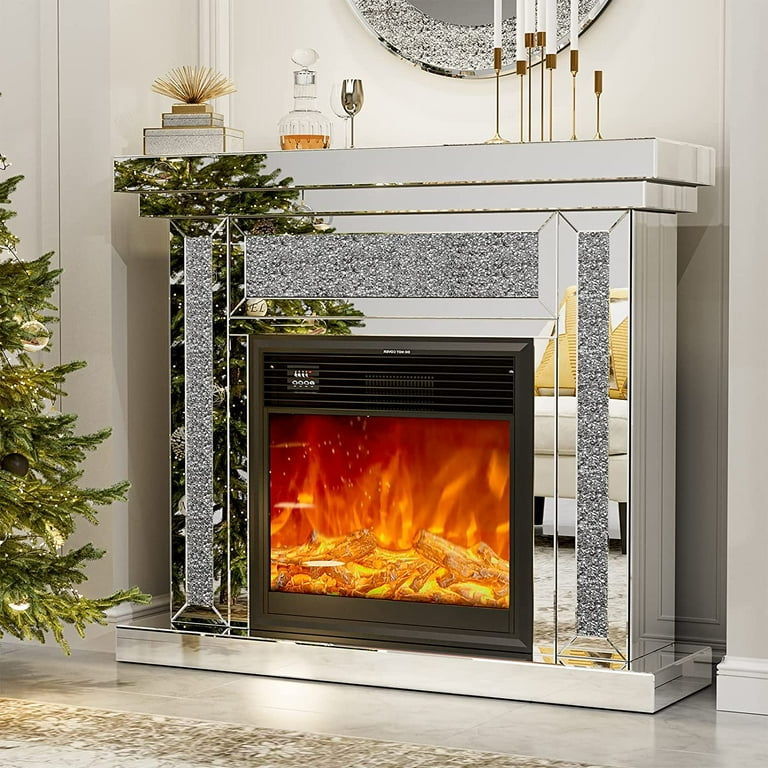 Mirror fireplace tv store stand walmart
