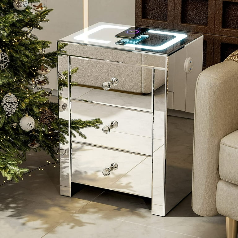 Gymax 2 pcs mirrored 3 drawers outlet nightstand bedside table mirrored bedside cabinet