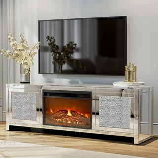 Mirrored fireplace media console deals