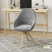 IKIFLY Modern Swivel Accent Chair, Upholstered Armchair Desk Chair No Wheels with Solid Wood Legs, Mid-Century Dining Chair for Dining Living Room Home Office (Grey)