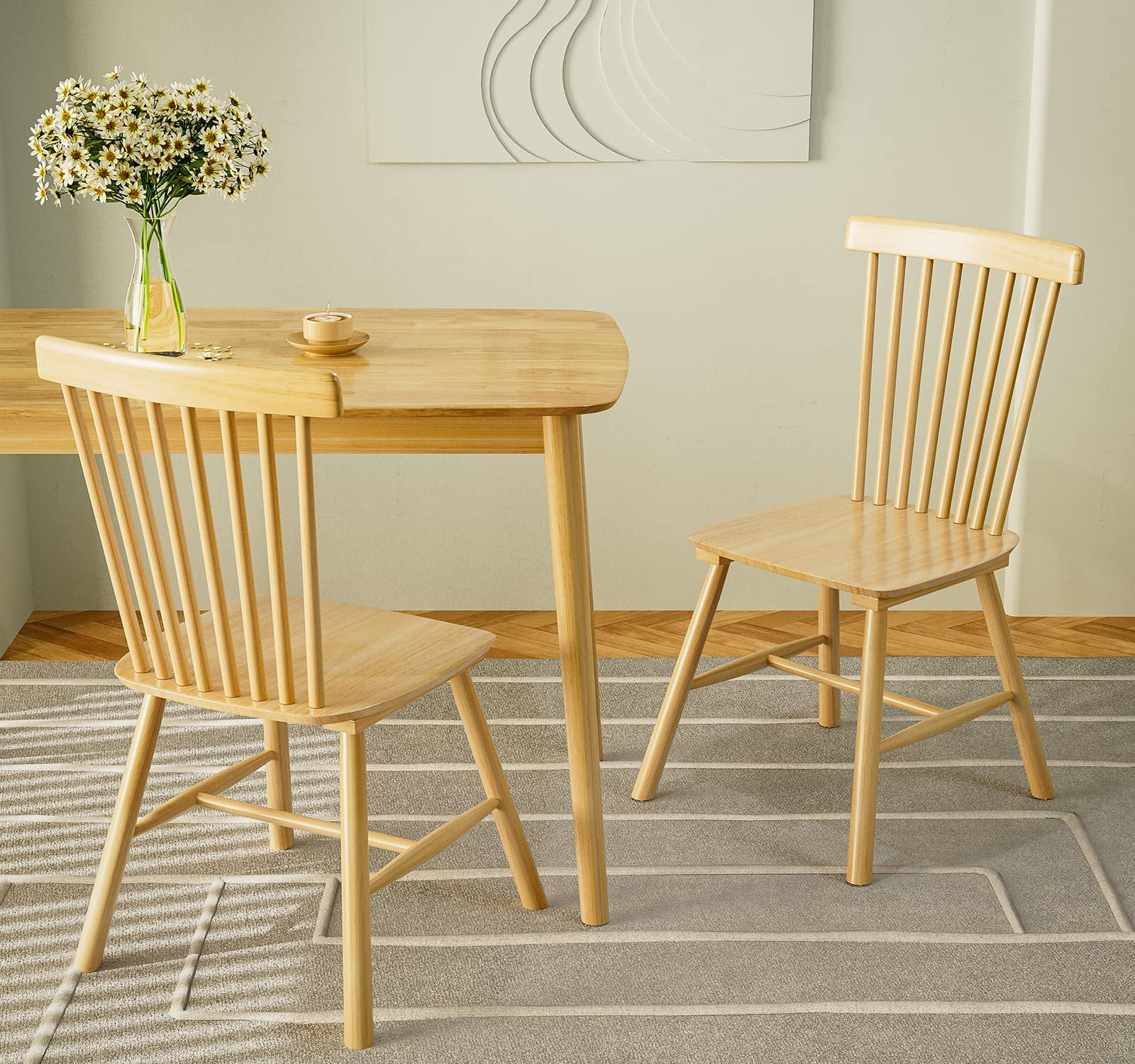 IKIFLY Solid Wood Dining Chairs Set of 2, Mid Century Modern Wooden