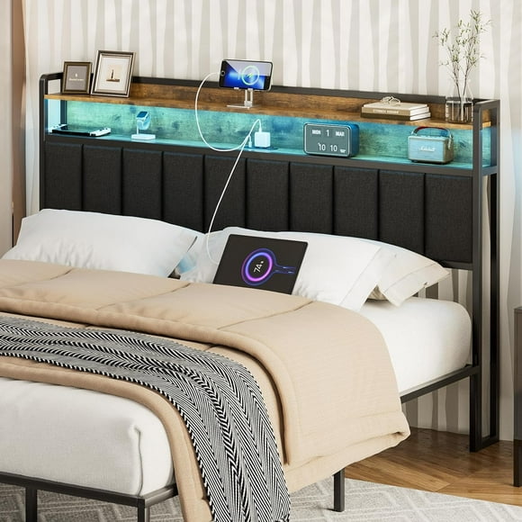 King Headboard Lights And Storage