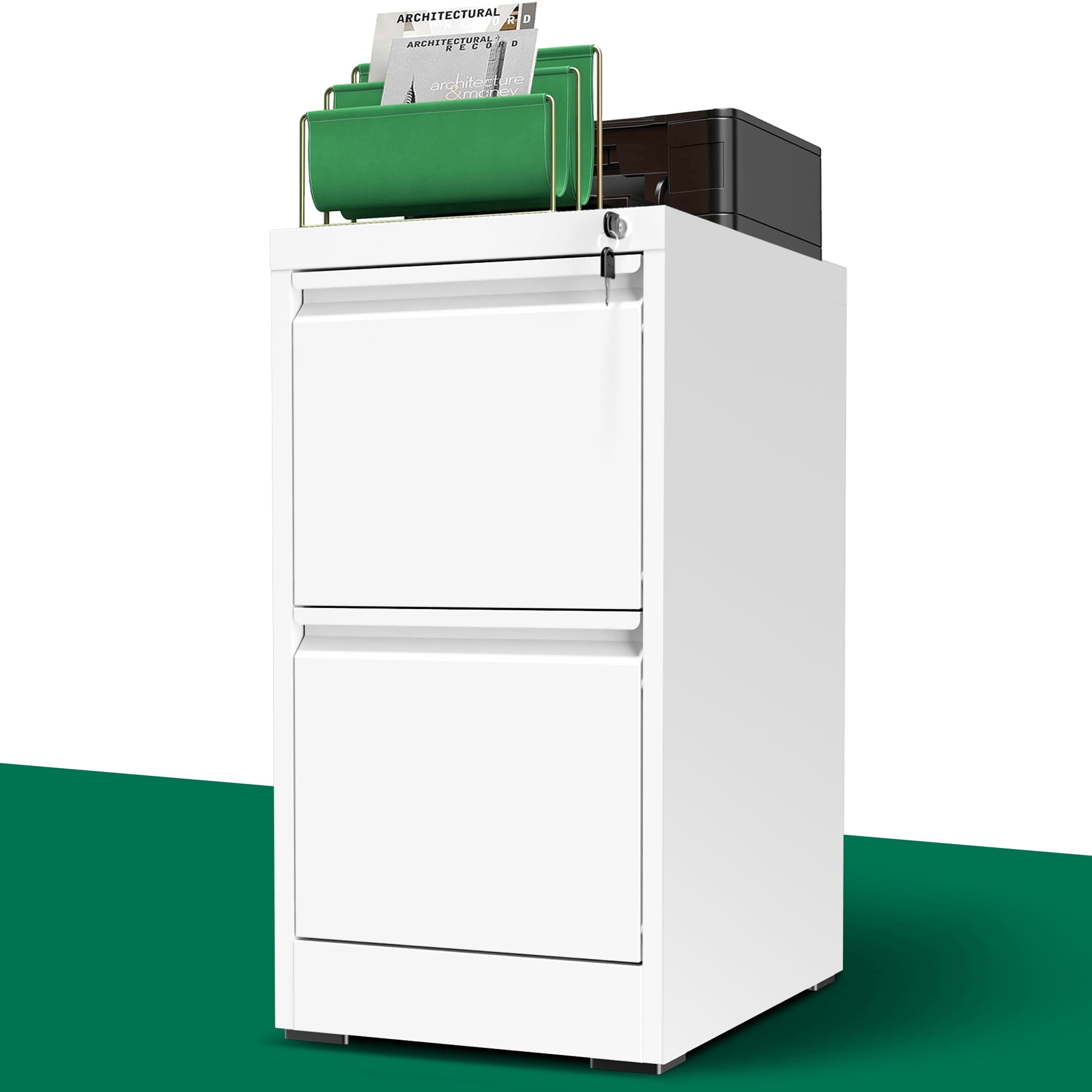 IKIMI 2 Drawer Vertical File Cabinet with Lock, 28.8" H Metal Office Storage Cabinet for A4/Letter/Legal Size, White