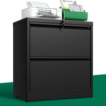 IKIMI 2 Drawer Lateral File Cabinet with Lock, 26.77“W File Cabinets for Home Office Legal/Letter A4 Size, File Cabinet Storage Cabinet,Require Assembly, Black