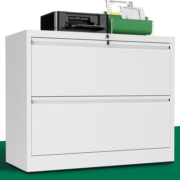 IKIMI 2-Drawer Lateral File Cabinet with Lock, 35.4" W Metal Filing Cabinet for Letter/Legal/A4 Files, White