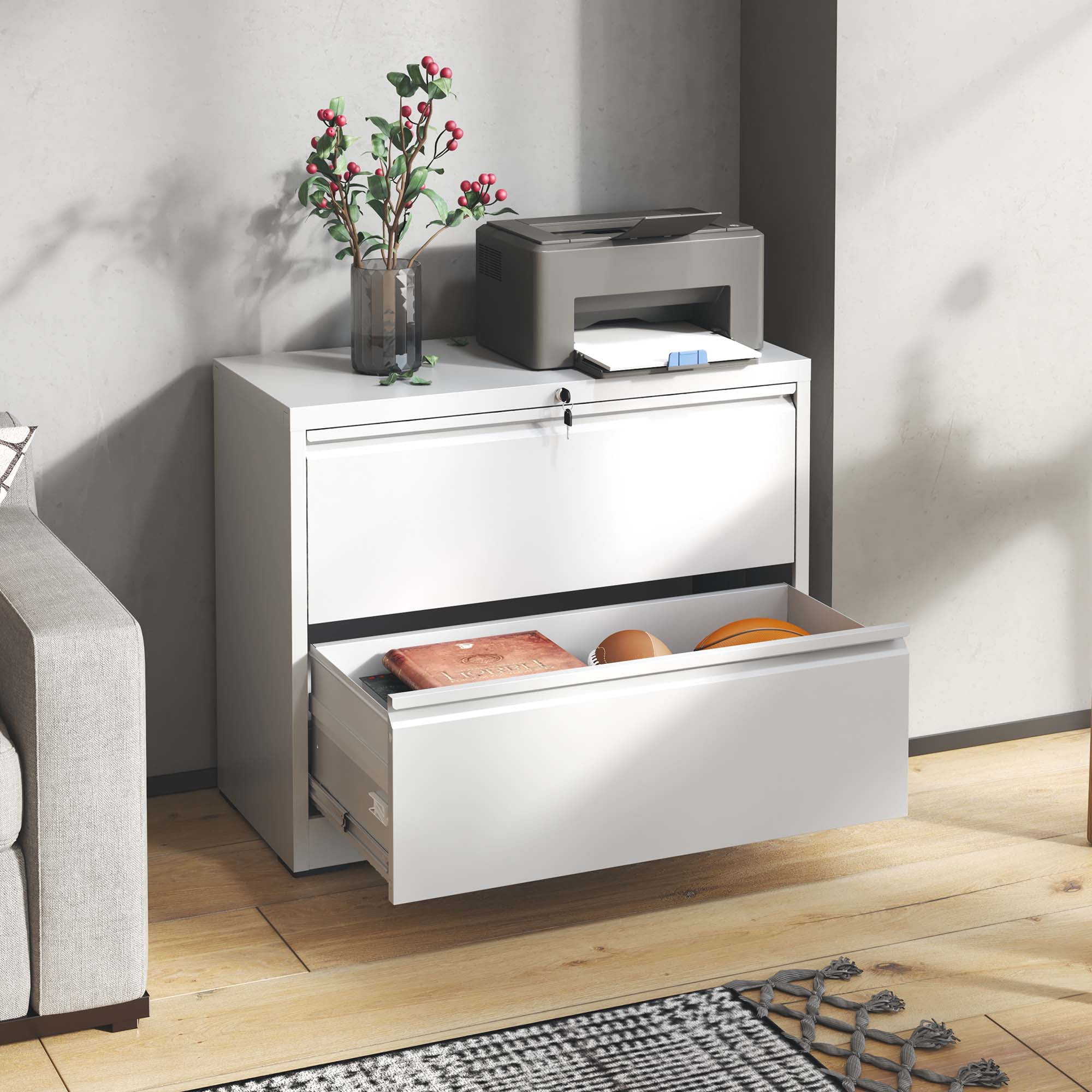 IKIMI 2 Drawer Lateral File with Lock Office Filing