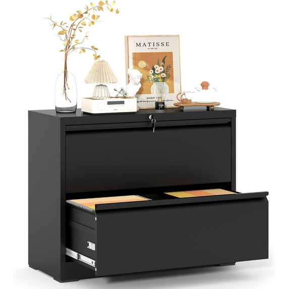 IKIMI 2 Drawer Lateral File Cabinets, Metal Lateral Filing Cabinet for Home Office, Wide Steel Storage Cabinet for Legal/Letter/A4 Size Files, Assembly Required