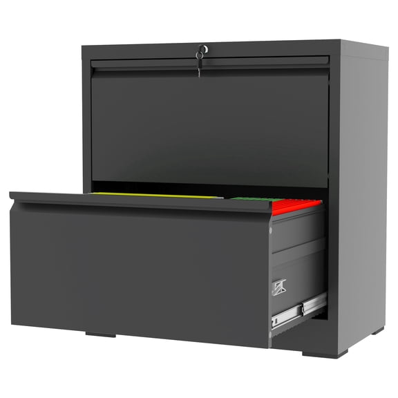 IKIMI 2 Drawer Metal File Cabinet with Lock, Heavy Duty Lateral File Cabinet for Letter/Legal/A4 Files, Black